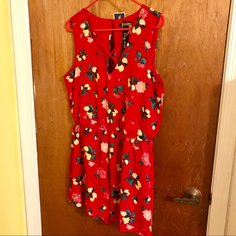 As U Wish | floral lemon romper. Size Large. NWT